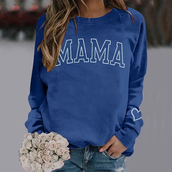 Womens Sweatshirt Loose Spring Crewneck Fashion Pullover Sweater Mama Print Long Sleeve Fall Y2K Basic Top