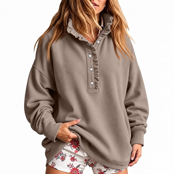 Womens Sweatshirt Mock Neck Henley Pullover Oversized Fall Outfits,2XL
