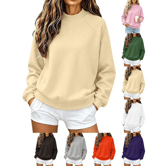 Womens Sweatshirt Nelozsy Women's Ribbed Mock Neck Sweatshirt Oversized Long Sleeve Casual Pullover Top Beige S