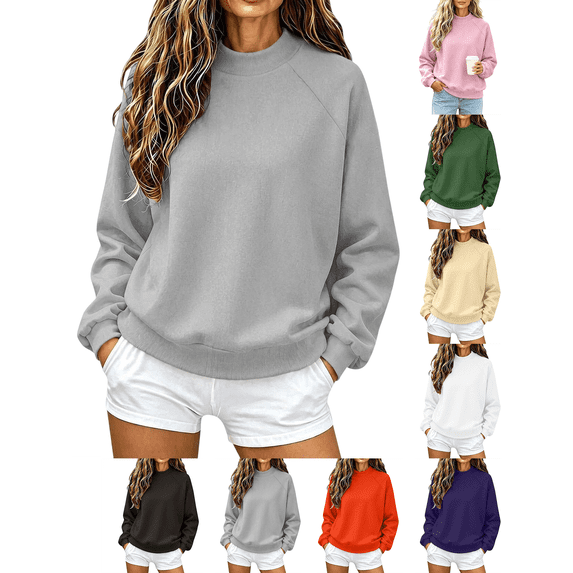 Womens Sweatshirt Nelozsy Women's Ribbed Mock Neck Sweatshirt Oversized Long Sleeve Casual Pullover Top Gray L