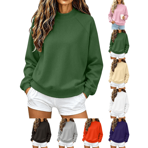 Womens Sweatshirt Nelozsy Women's Ribbed Mock Neck Sweatshirt Oversized Long Sleeve Casual Pullover Top Green L