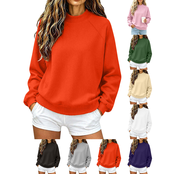 Womens Sweatshirt Nelozsy Women's Ribbed Mock Neck Sweatshirt Oversized Long Sleeve Casual Pullover Top Orange XL