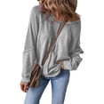 thumbnail image 1 of Womens Sweatshirt Oversized Casual Crewneck Long Sleeve Pullover Off the Shoulder Waffle Knit Tops Light Gray L, 1 of 5