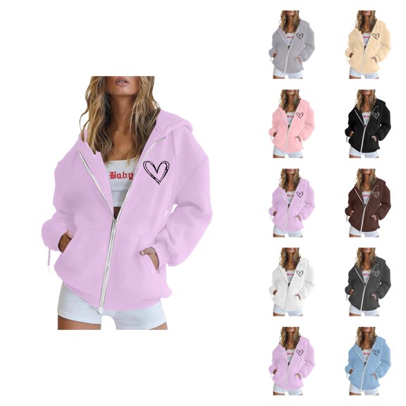 Womens Sweatshirt Oversized Hoodie Zip Up Women Casual for Women's Hoodies Sweatshirts Zipper Long Sleeve Pocket Drawstring Jacket Ideal For Everyday Wear Layering Winter