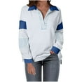 thumbnail image 1 of Womens Sweatshirt Oversized Striped Colorblock Pullover Tops Half V Neck Collared Slit Tunic Shirts, 1 of 6