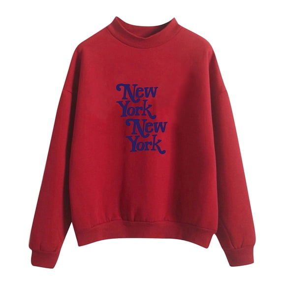 Womens Sweatshirt Plus Size Long Sleeve Round Neck Printed Causal Sweatshirts Red L