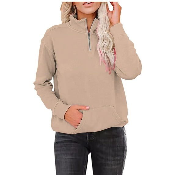 Womens Sweatshirt Quarter Zip Lightweight Pullover Sweatshirts Solid Color Long Sleeve Casual Tops Graphic Hoodies