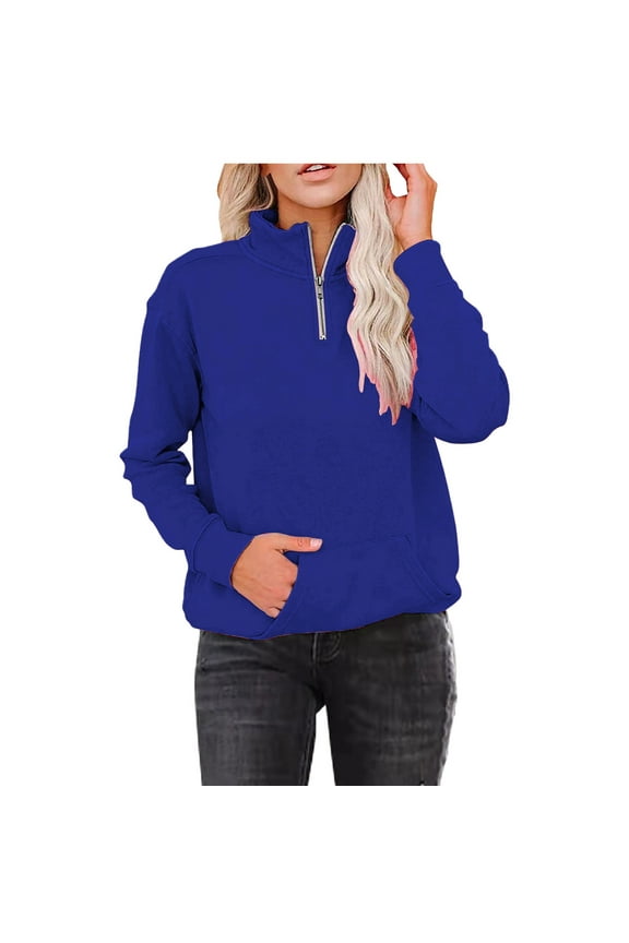 Womens Sweatshirt Quarter Zip Lightweight Pullover Sweatshirts Solid Color Long Sleeve Casual Tops Trendy Sweatshirts