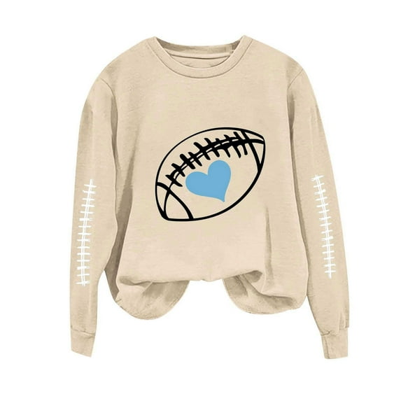 Womens Sweatshirt Rugby Ball Printed Long Sleeved Round Neck Pullover Sweaters Fall Winter Classic Lightweight Thin Pullover Casual Loose Sportwear Tops Size S-XXL