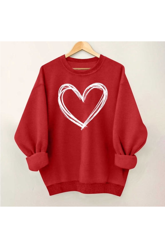 Womens Sweatshirt Solid Color Cotton Pullover Crewneck Long Sleeve Tshirts Tops Red M