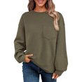 thumbnail image 1 of Womens Sweatshirt Spring Fall Casual Texture Lightweight Soft Crew Neck Long Sleeve Loose Tops with Pocket,Army Green, 1 of 9