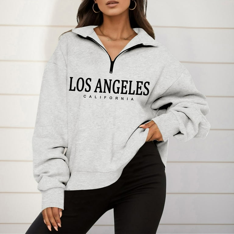Womens Sweatshirt Thumb Hole Plus Size Pullover Sports Long Sleeve Hooded Pullover Zipper Shirt Long Half Zip Flip Neck Womens Terry Stand Color Hoodie Walmart