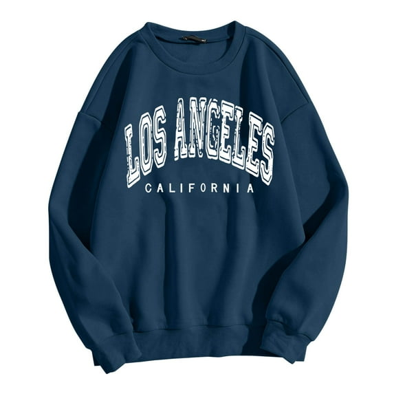 Womens Sweatshirt Vintage Los Angeles Letter Print Hoodless Sweatshirt Long Sleeve Crewneck Top Streetwear Womens Crewneck Sweatshirt Navy XL