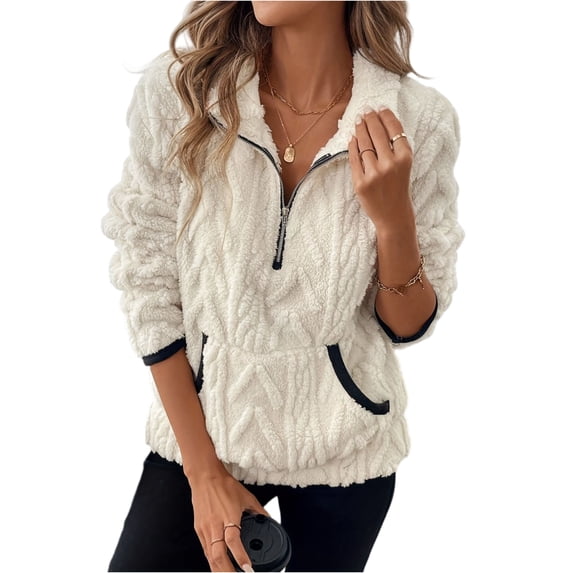 Womens Sweatshirt Waffle Knit Long Sleeve Lapel Half Zip Casual Sweatshits Loose Pullover Tops