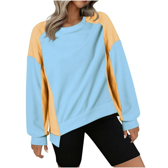 Womens Sweatshirt , Women Sweatshirts Plain High-Low Hem Pullover Autumn Casual Long Sleeve Tops Solid Color Round Neck Sweaters Loose Fit Basic Sweatshirt Comfortable Sweatshirts Size 8-16