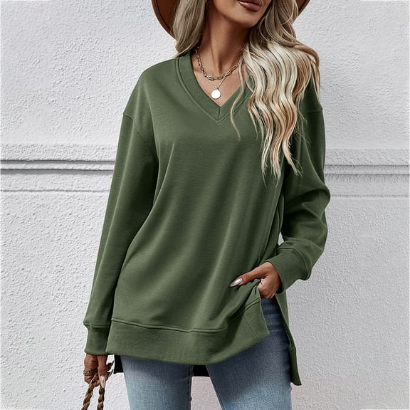 Womens Sweatshirt Women's Fall And Winter New Hatless V-Neck Long Sleeve Tops Sweatshirts,Sweatshirt for Women,Womens Sweatshirts No Hood V Neck Sweatshirt Women Pullover Sweatshirts for Women