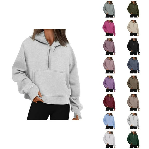 Womens Sweatshirt Women's Solid Color Sweatshirt Women's Fashion Casual Zipper Long Sleeved Loose Solid Color Hoodie