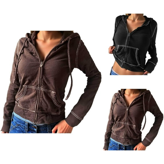 Womens Sweatshirt Women's Solid Sweatshirt Women Solid Hooded Sweatshirt Sporty Casual Cardigan Zippered Casual Short Top