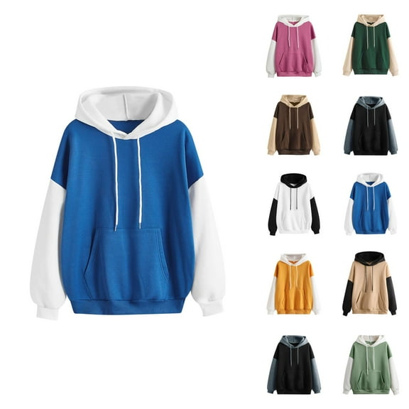 Womens Sweatshirt Women's Solid Sweatshirt Womens Casual Strap Blouse Long Sleeve Splice Hooded Sweatshirt Tops