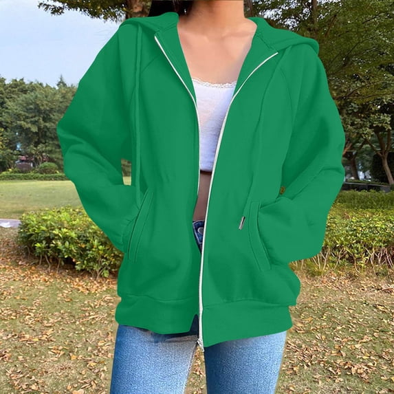 Womens Sweatshirt Zip Up Oversized Hoodies Cute Y2K Fall Winter Fleece Jackets Long Sleeve Collared Shirts With Pockets