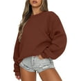 thumbnail image 1 of Womens Sweatshirt Zip Up Women's Crew Neck Sweatshirt Oversized Long Sleeve Pullover Tops Casual Fall Clothes Fashion Solid Color Plain Shirts Women'S Sweatshirts No Hood, 1 of 6
