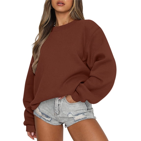 Womens Sweatshirt Zip Up Women's Crew Neck Sweatshirt Oversized Long Sleeve Pullover Tops Casual Fall Clothes Fashion Solid Color Plain Shirts Women'S Sweatshirts No Hood