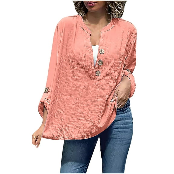 Womens Sweatshirt Zip up MIUOWANP Women Long Sleeve Round Neck Turndown Collar Blouse Shirt Tops Casual Work Tunic S Watermelon Red