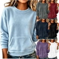 thumbnail image 1 of Womens Sweatshirt with Pockets Lightweight Long Sleeve Round Neck Sweatshirt Keep Warm Tops, 1 of 7