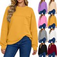 thumbnail image 1 of Womens Sweatshirt with with Front Chest Pocket,Crew Neck Long Sleeve Pullover,Casual Solid Color Loose Fit Tops for Traveling, 1 of 6