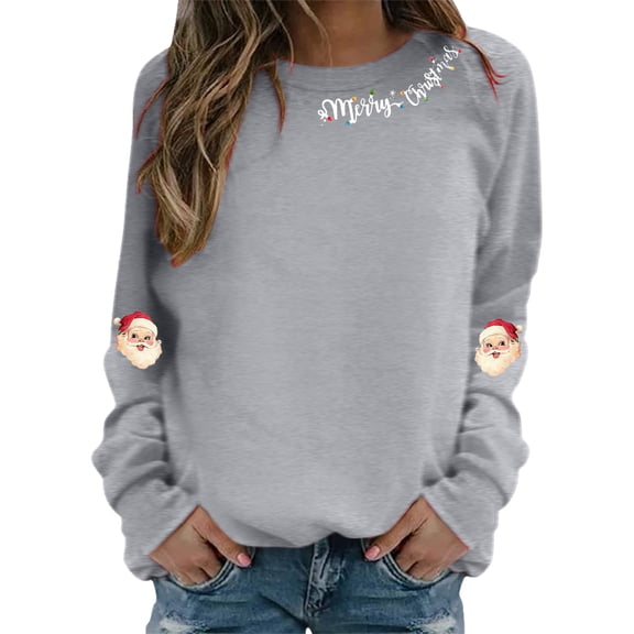 Womens Sweatshirts Christmas Print Streetwear Crewneck Long Sleeve Pullover Tops