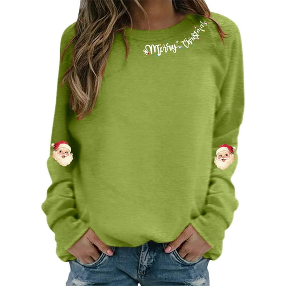 Womens Sweatshirts Christmas Print Streetwear Crewneck Long Sleeve Pullover Tops