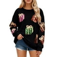 thumbnail image 1 of Womens Sweatshirts Christmas Sequin Sleeves Sequin Print Long Sleeve Sweater Clothes Black S, 1 of 4