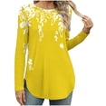 thumbnail image 1 of Womens Sweatshirts Cotton Round Neck Long Sleeved Printed T-shirt Elegant Tunic Tops Fall Winter Casual Loose Pullover Tees Comfortable Fashion Sweatshirt Activewear Size 8-16, 1 of 5