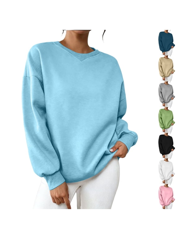 Womens Sweatshirts, Crew Neck Drop Shoulder Long Sleeve Fleece Pullover Tops, Loose Fit, Fall Winter Lounge Wear | VerBelle,Black XL