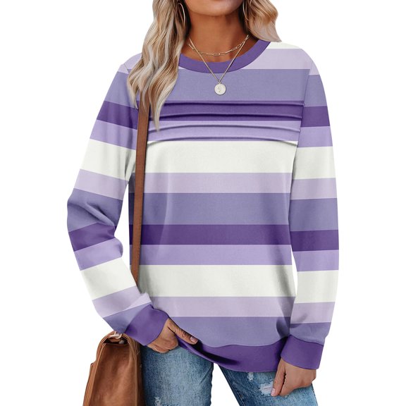 Womens Sweatshirts Crewneck Long Sleeve Graphic Casual Loose T Shirts Trendy Vintage Fall Tops Blouses Winter Outfits 03-Dark Purple M