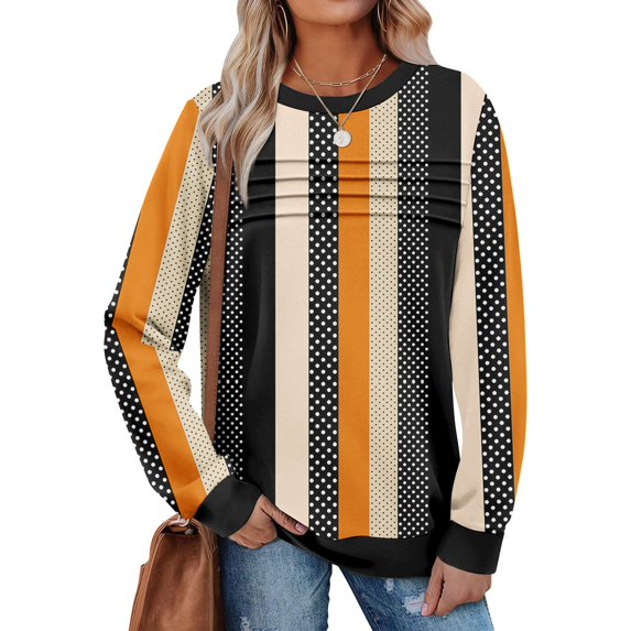 Womens Sweatshirts Crewneck Long Sleeve Graphic Casual Loose T Shirts Trendy Vintage Fall Tops Blouses Winter Outfits 05-Orange XL