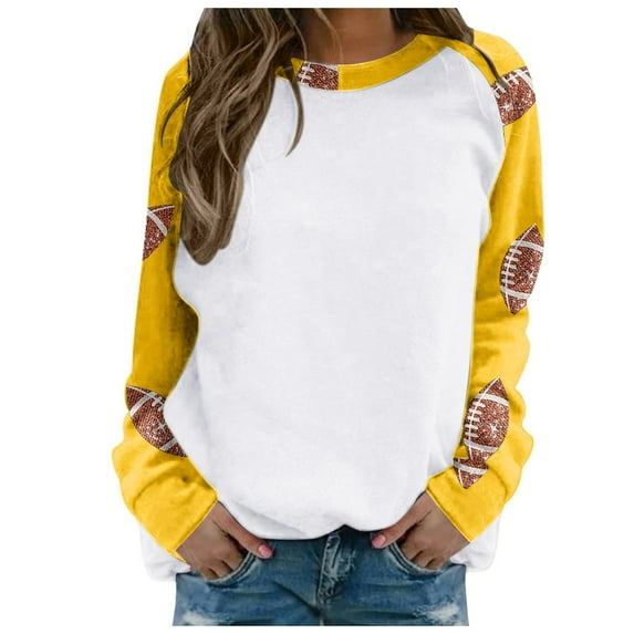 Womens Sweatshirts Fall Fashion Football Season Graphic Long Sleeve Shirts Casual Round Neck Pullover Tunic Blouses