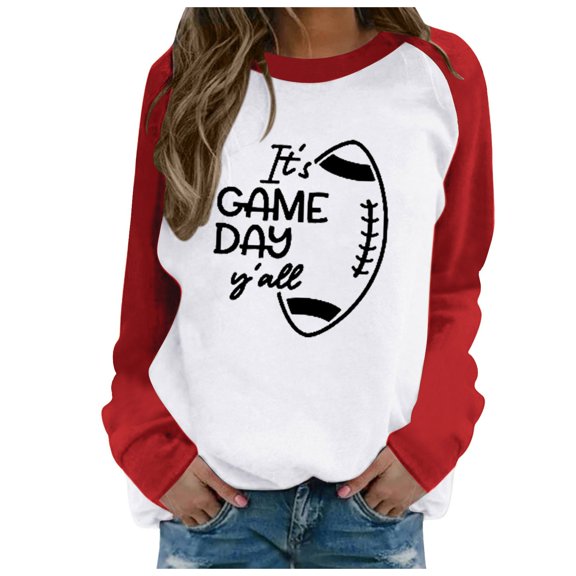 Womens Sweatshirts Fall Fashion Football Season Graphic Long Sleeve Shirts Casual Round Neck Pullover Tunic Blouses