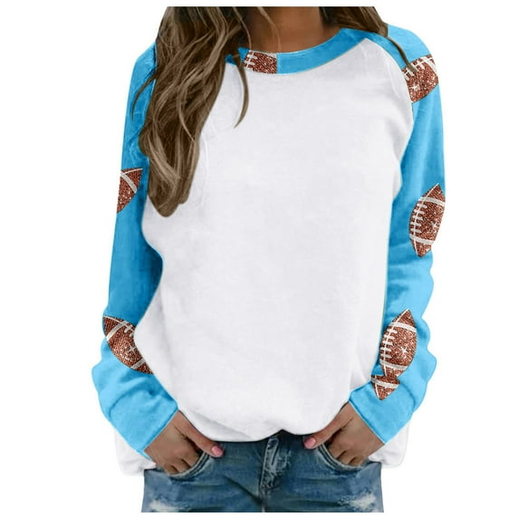 Womens Sweatshirts Fall Fashion Football Season Graphic Long Sleeve Shirts Casual Round Neck Pullover Tunic Blouses