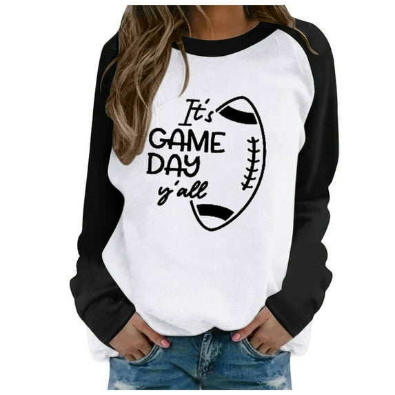 Womens Sweatshirts Fall Fashion Football Season Graphic Long Sleeve Shirts Casual Round Neck Pullover Tunic Blouses