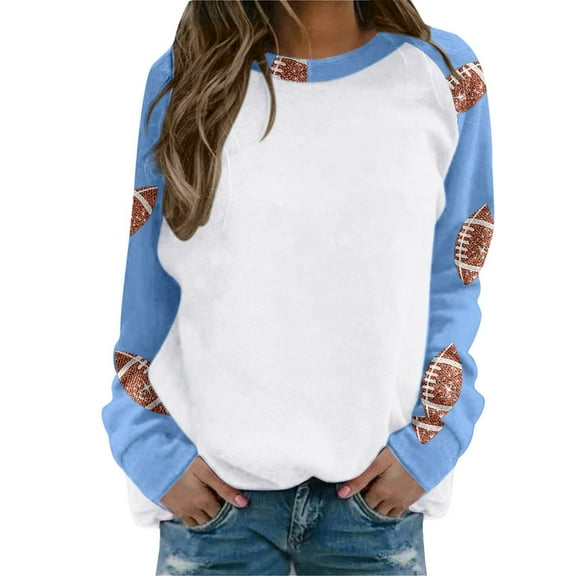 Womens Sweatshirts Fall Fashion Football Season Graphic Long Sleeve Shirts Casual Round Neck Pullover Tunic Blouses