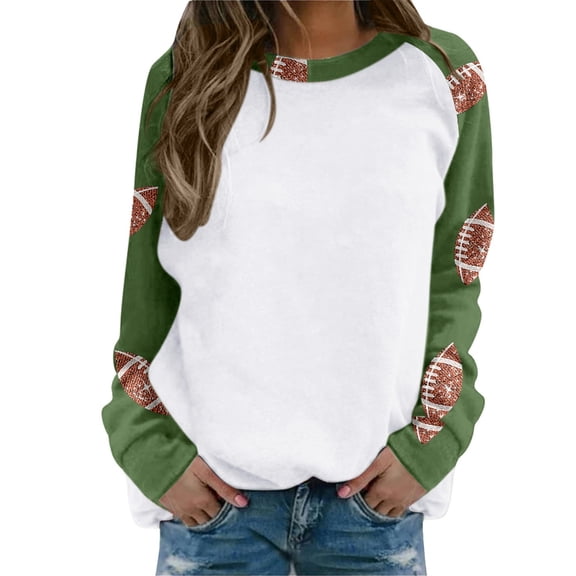 Womens Sweatshirts Fall Fashion Football Season Graphic Long Sleeve Shirts Casual Round Neck Pullover Tunic Blouses