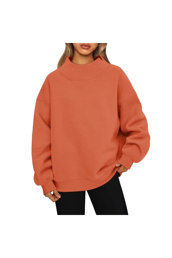 Womens Sweatshirts Fall Side Slit Neck Solid Long Sleeve Workout Pullover Sweater