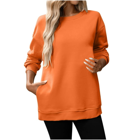 Womens Sweatshirts, Fall Sweaters for Women Fashion Loose Fit Solid Color Long Sleeve Pullover Crewneck Sweatshirts S-2XL