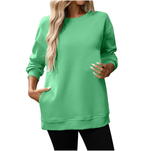 Womens Sweatshirts, Fall Sweaters for Women Fashion Loose Fit Solid Color Long Sleeve Pullover Crewneck Sweatshirts S-2XL