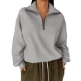 thumbnail image 1 of Womens Sweatshirts Half Zip Casual Oversized Long Sleeve Loose Solid Color Pullover Tops Fall Fashion Outfits Clothes (S, Gray), 1 of 6