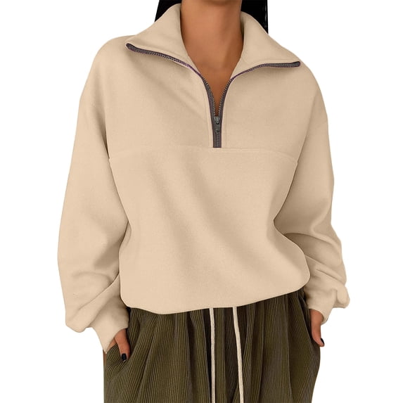 Womens Sweatshirts Half Zip Casual Oversized Long Sleeve Loose Solid Color Pullover Tops Fall Fashion Outfits Clothes (XL, Yellow)