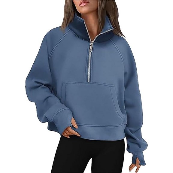 Womens Sweatshirts Half Zip Cropped Hoodie Pullover Fleece Quarter Zipper Comfy Outfits 2024 Fall Fashion Clothes