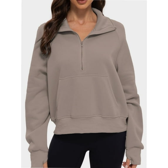 Womens Sweatshirts Half Zip Cropped Pullover Fleece Quarter Zipper Hoodies 2024 Fall Fashion Outfits Clothes
