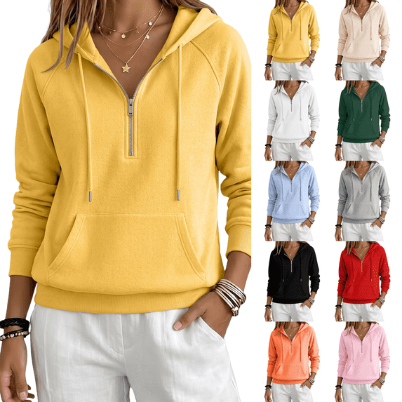 Womens Sweatshirts Half Zip Cropped Pullover Fleece Quarter Zipper Hoodies 2026 Fall Fashion Clothes Yellow XL